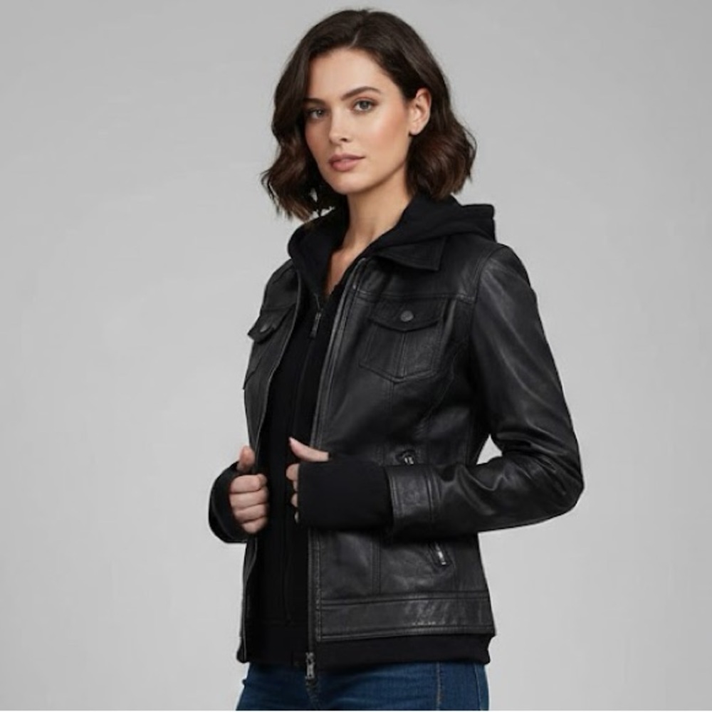 William Jacket Biker Slim Fit Hooded Motorcycle Leather Jacket